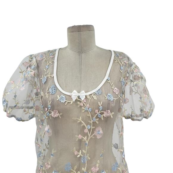 Dolls Kill Sugar Thrillz Forbidden Garden Dress Embroidered Floral Sheer Medium - Picture 2 of 10